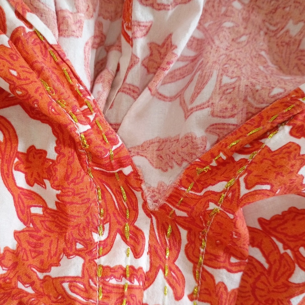 Chelsea & Theodore Orange Floral Tiered Mini Dress Sleeveless Tassel Tie XL - Picture 12 of 14